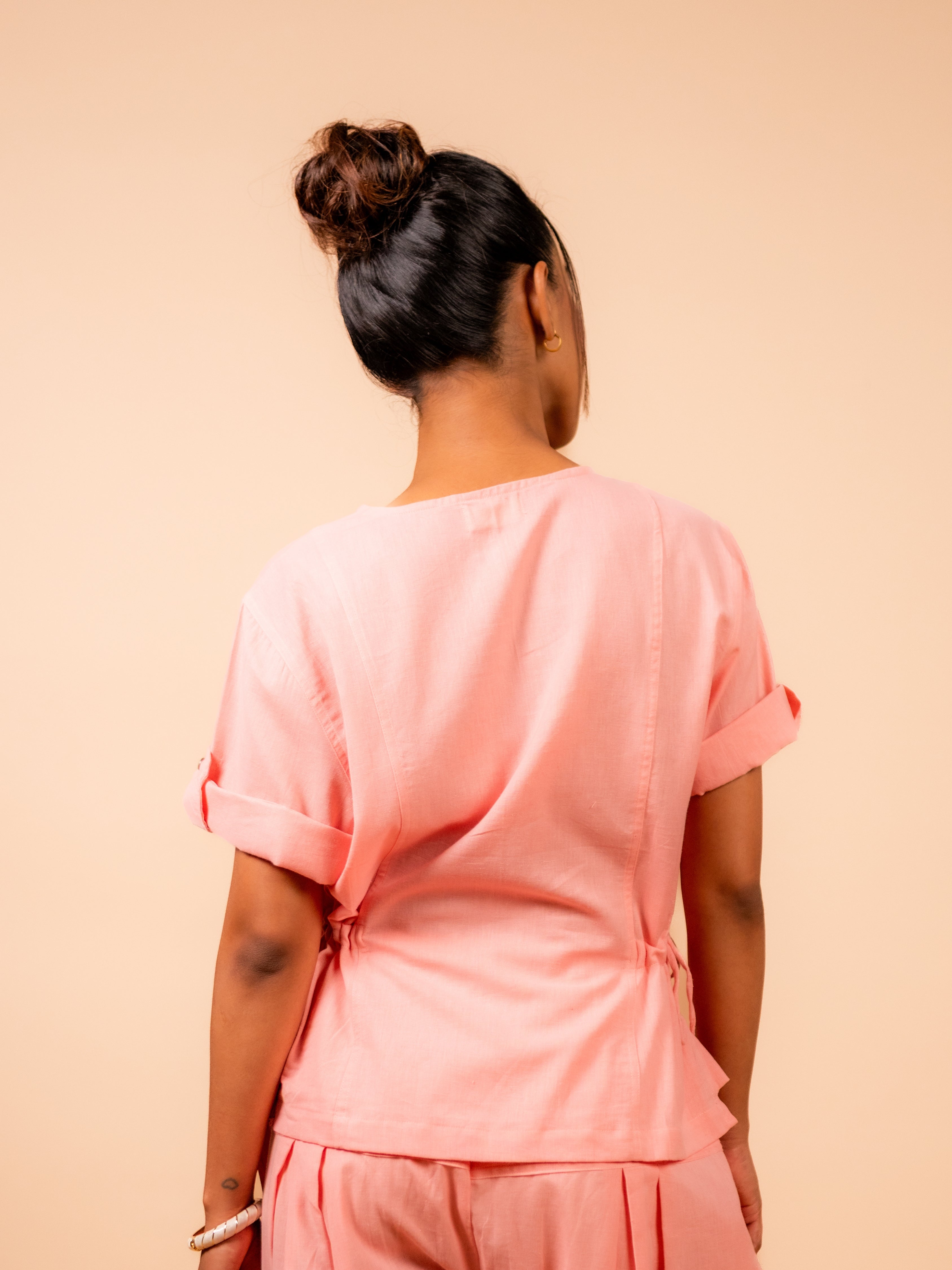 Cotton Yoga half Sleeves Top for Women- Peach | Ira