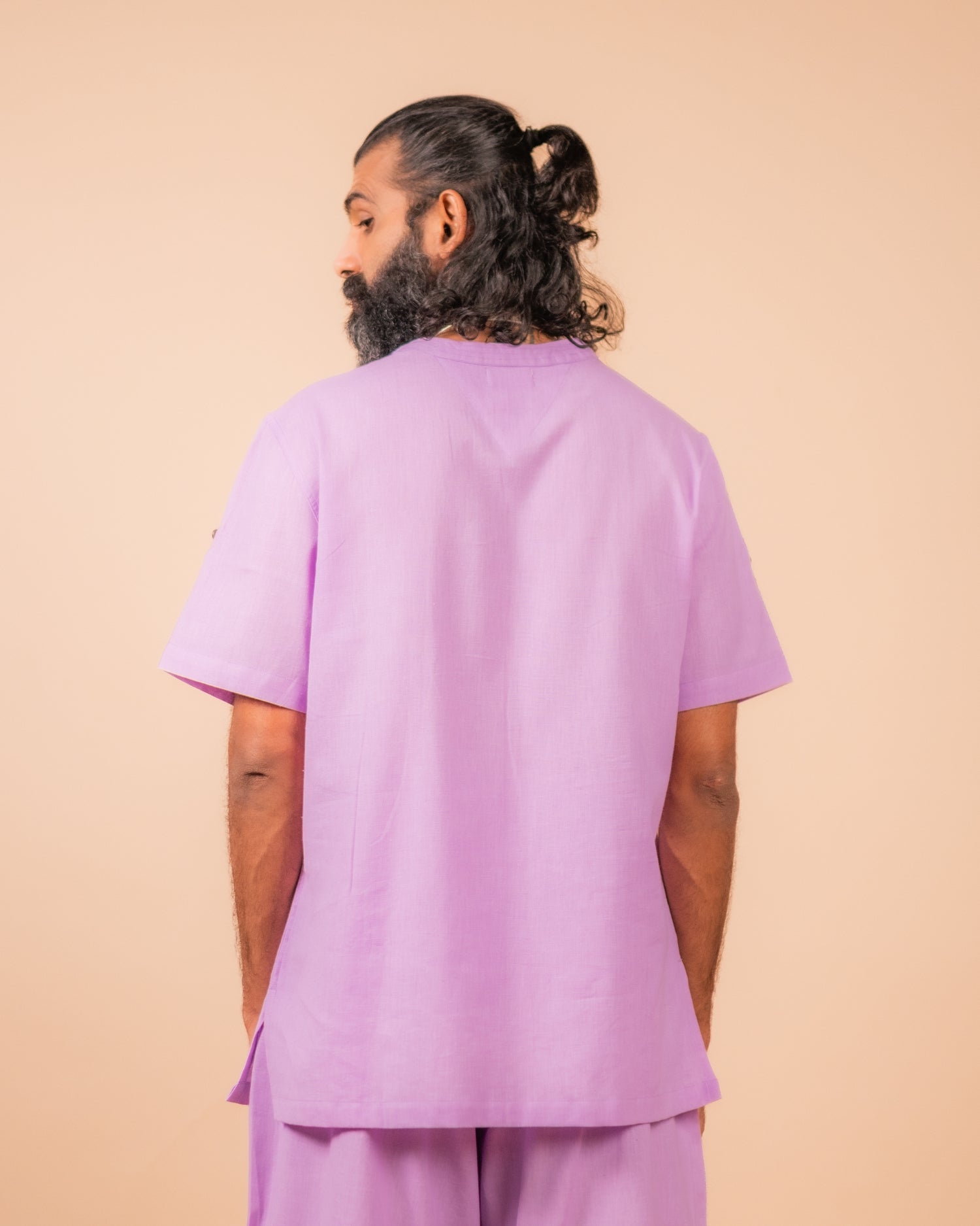 Cotton Yoga Cross Over Neckline Top for Men- Lavender | Veer