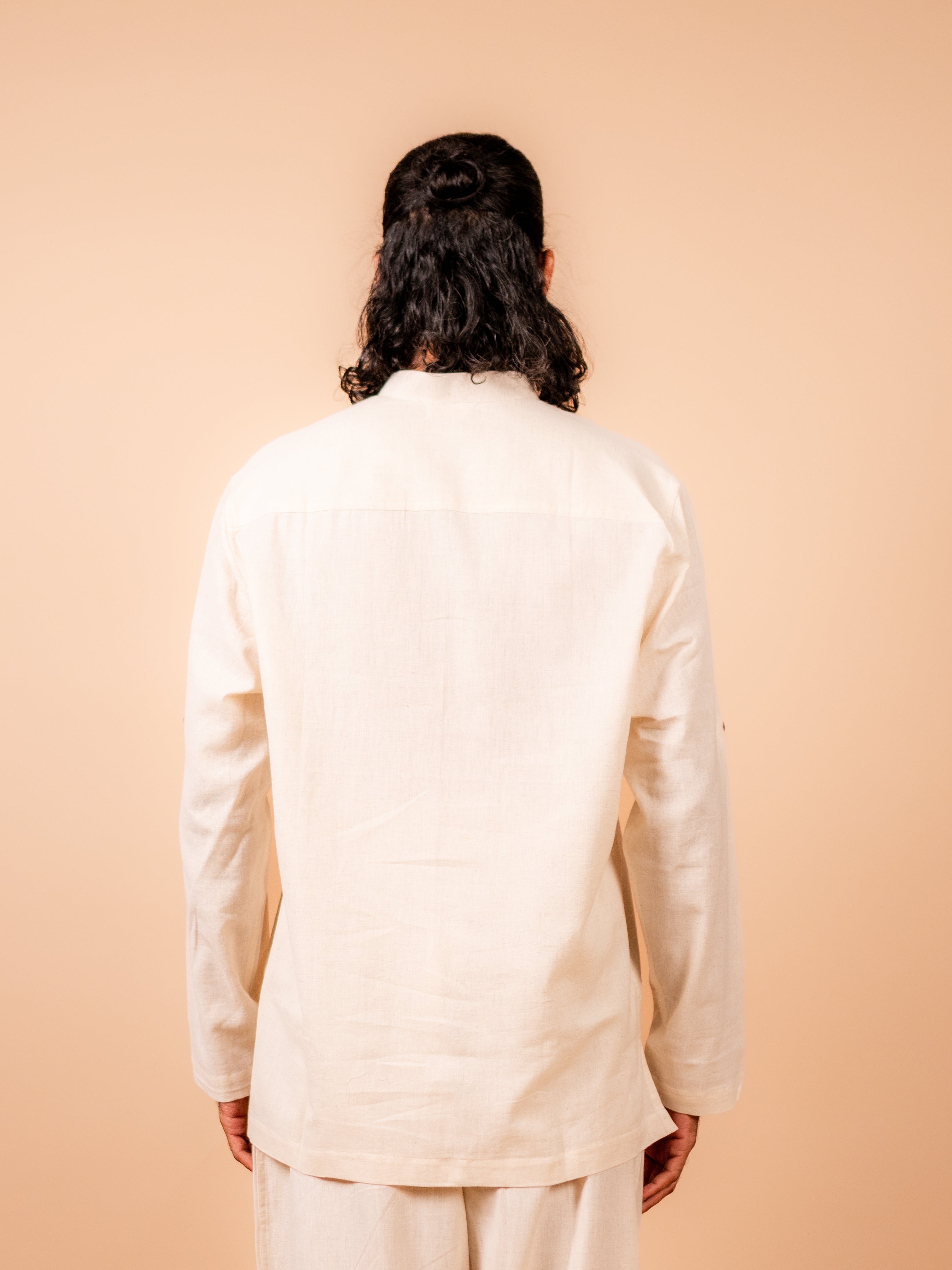 Cotton Yoga Mandarin Collar Top for Men- Off White | Tejas