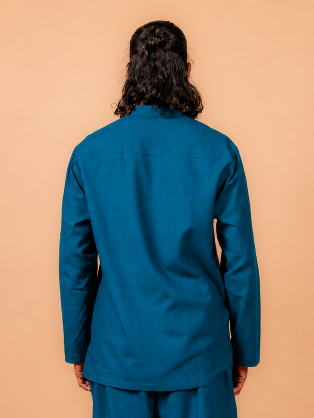 Cotton Yoga Mandarin Collar Set for Men- Sea Blue | Tejas