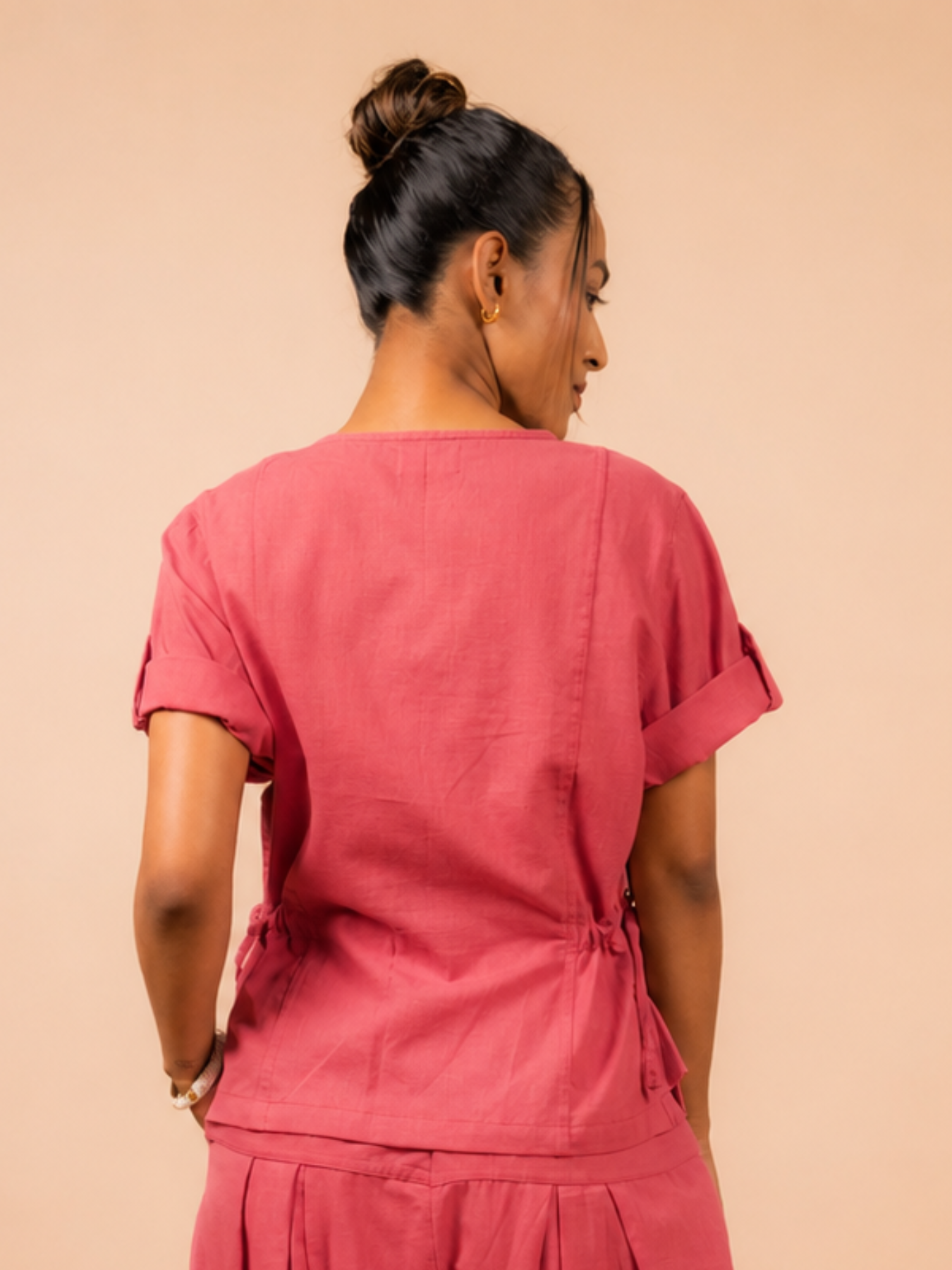 Cotton Yoga half Sleeves Top for Women- Dusky Pink | Ira