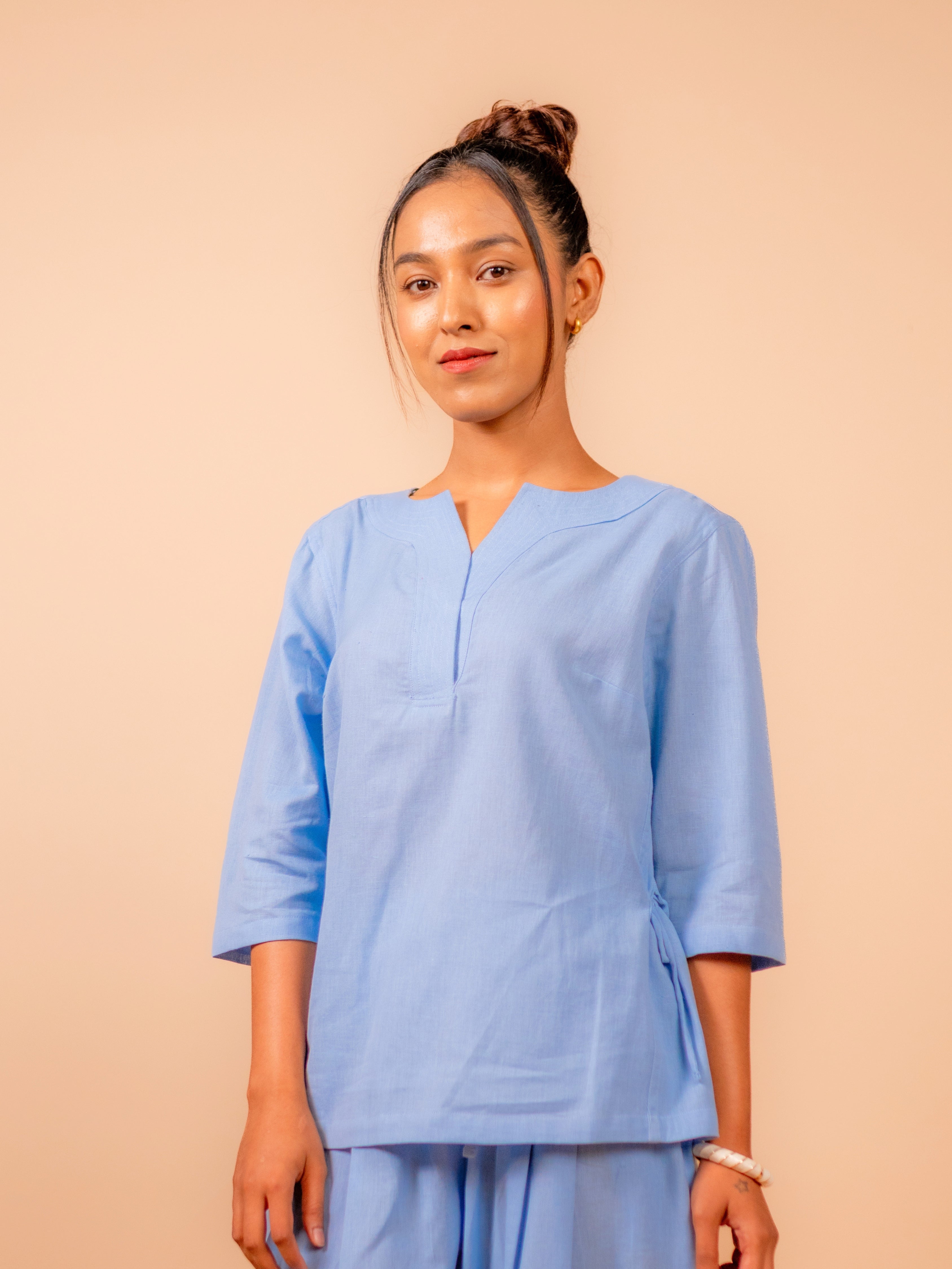 Cotton Yoga Kurta Top for Women- Powder Blue | Aarohi