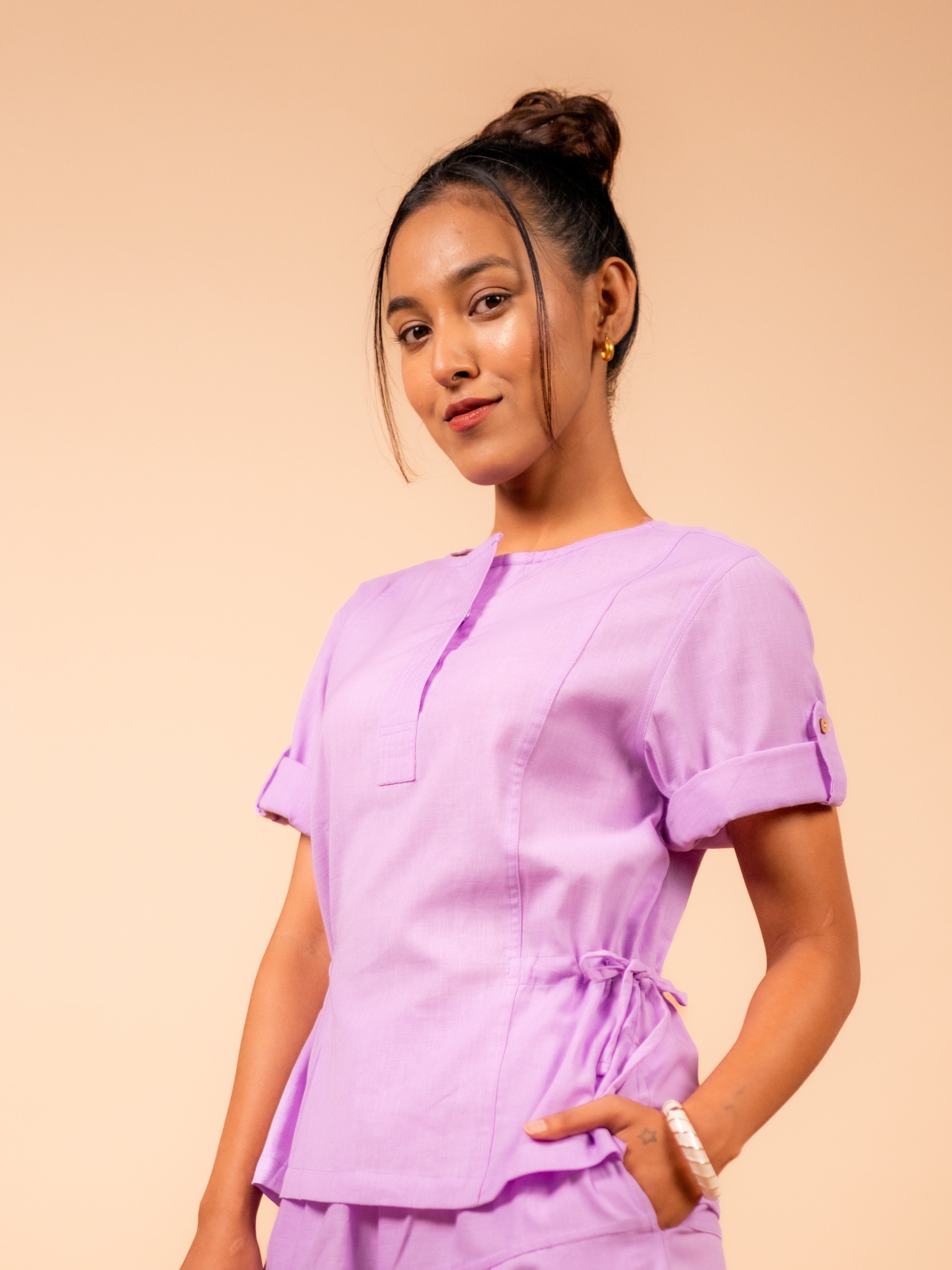 Cotton Yoga Co-ord Set for Women- Lavender | Ira