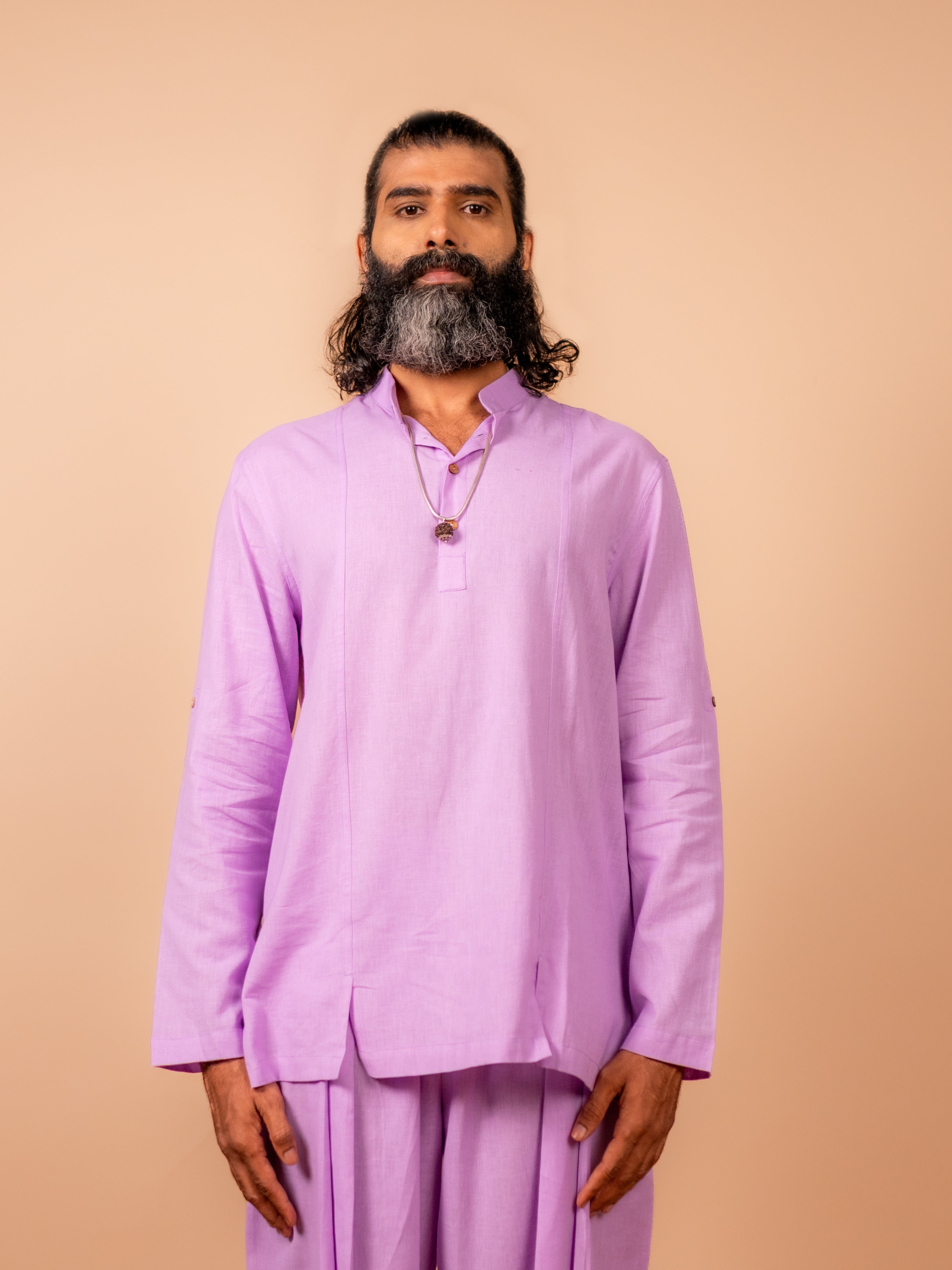 Cotton Yoga Mandarin Collar Top for Men- Lavender | Tejas