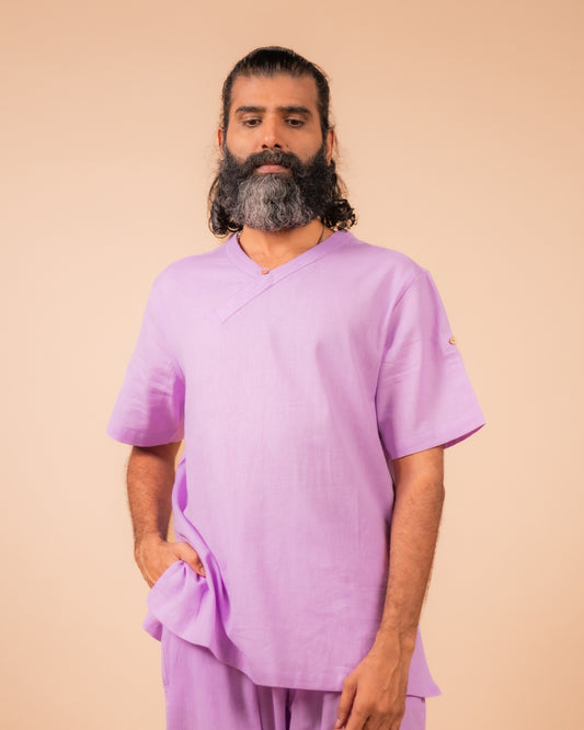 Cotton Yoga Cross Over Neckline Top for Men- Lavender | Veer