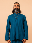Cotton Yoga Mandarin Collar Top for Men- Sea Blue| Tejas