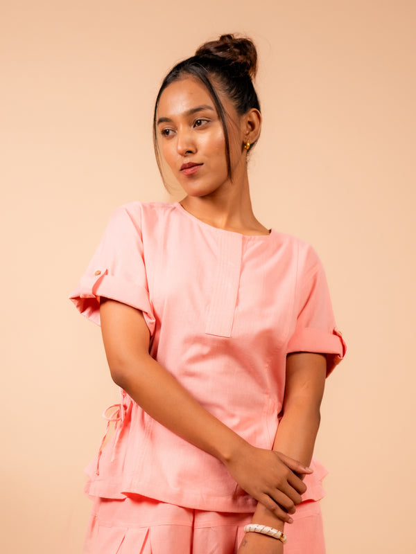 Cotton Yoga half Sleeves Top for Women- Peach | Ira