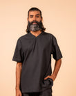 Cotton Yoga Cross Over Neckline Top for Men- Black | Veer