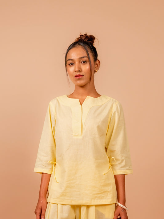 Cotton Yoga Kurta Top for Women- Butter Yellow | Aarohi