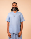 Cotton Yoga Cross Over Neckline Top for Men- Powder Blue | Veer