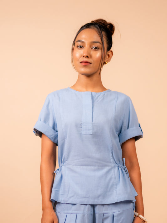 Cotton Yoga half Sleeves Top for Women- Powder Blue | Ira