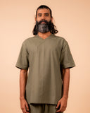 Cotton Yoga Cross Over Neckline Top for Men- Olive Green | Veer