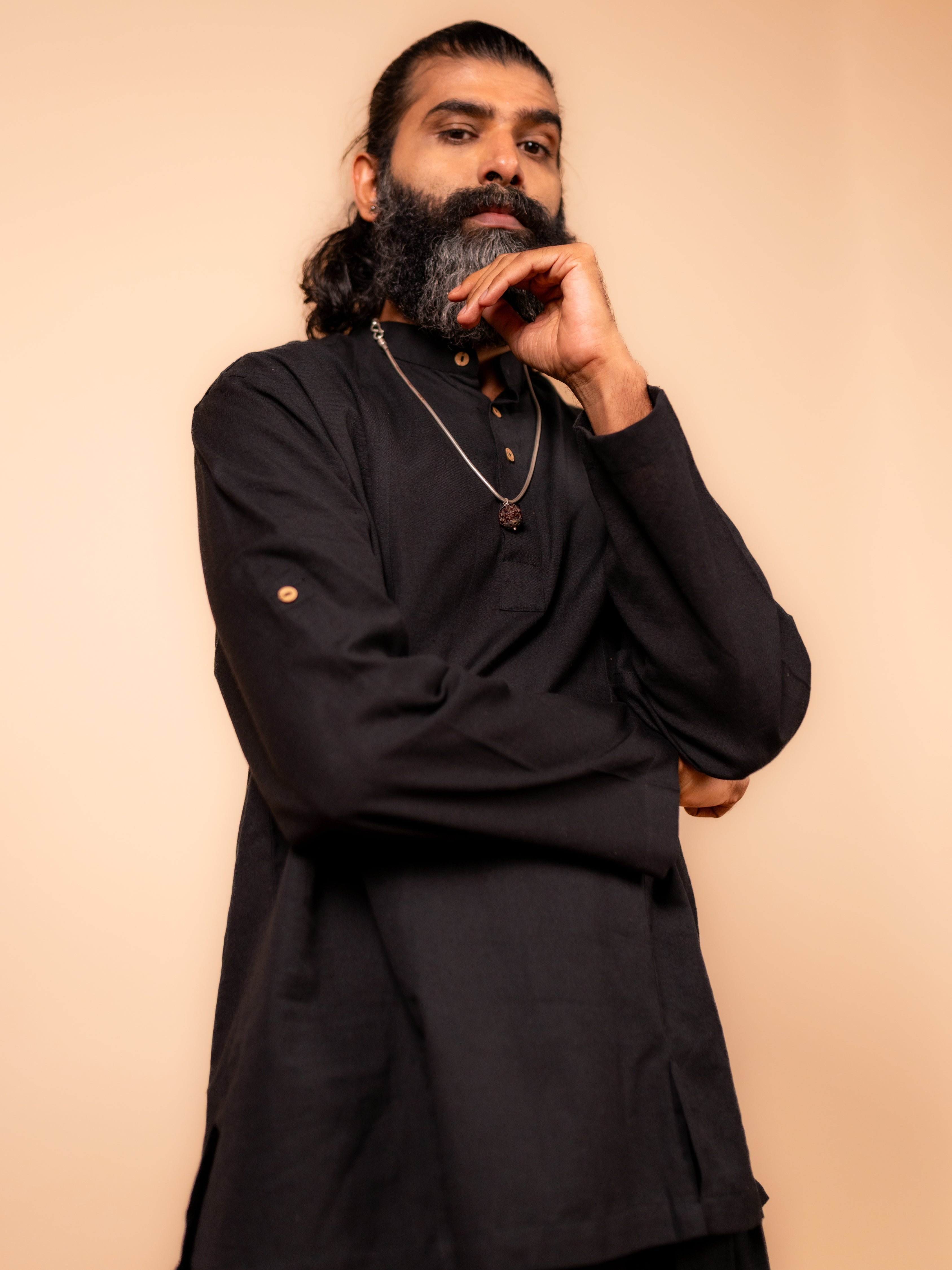Cotton Yoga Mandarin Collar Top for Men- Off White | Black