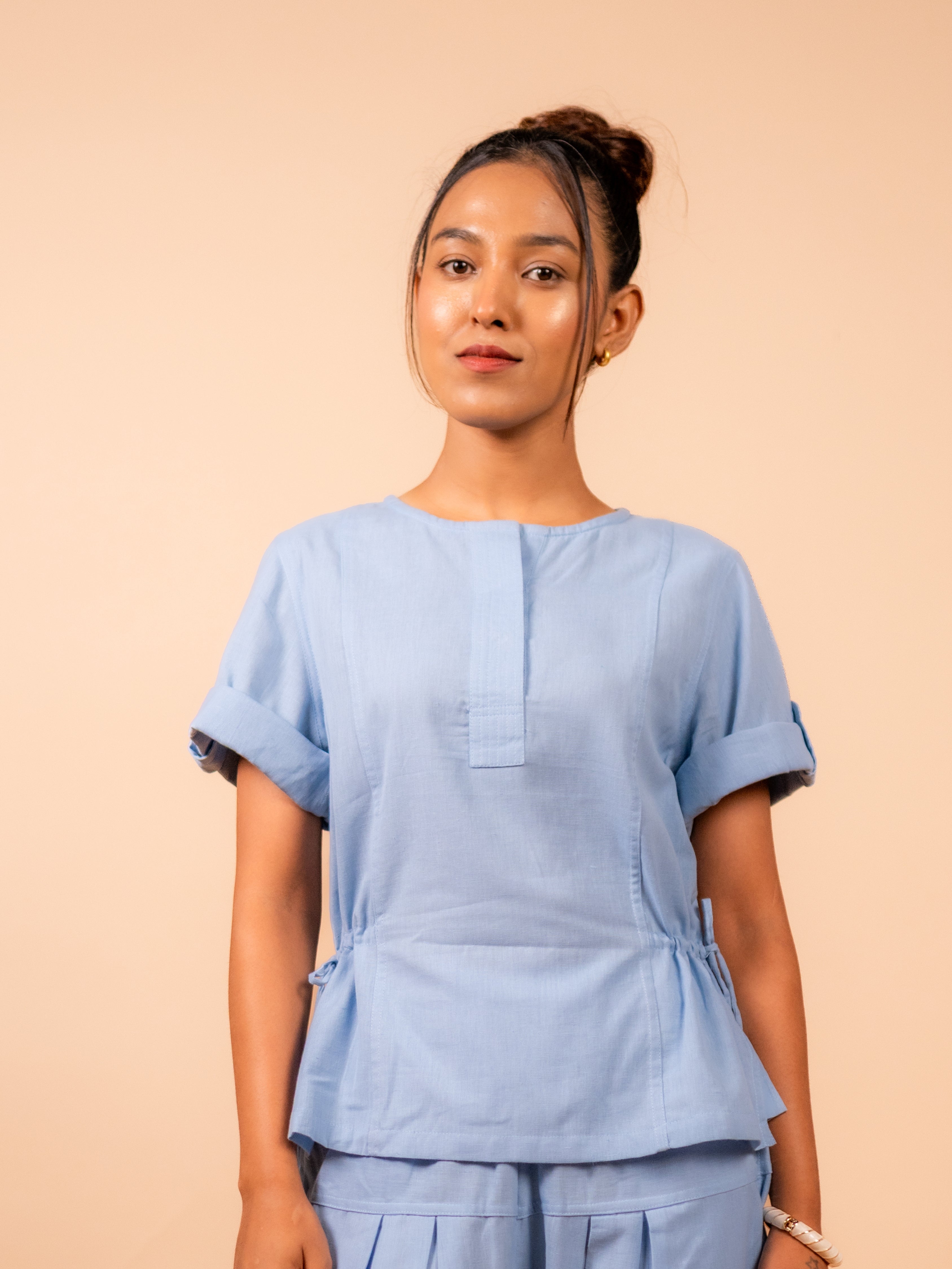 Cotton Yoga Co-ord Set for Women- Powder Blue | Ira