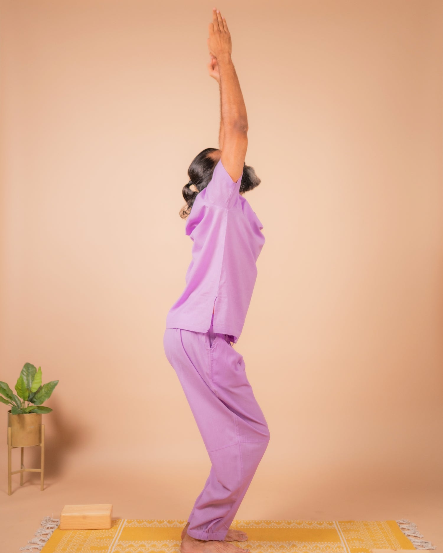 Cotton Yoga Cross Over Neckline Top for Men- Lavender | Veer