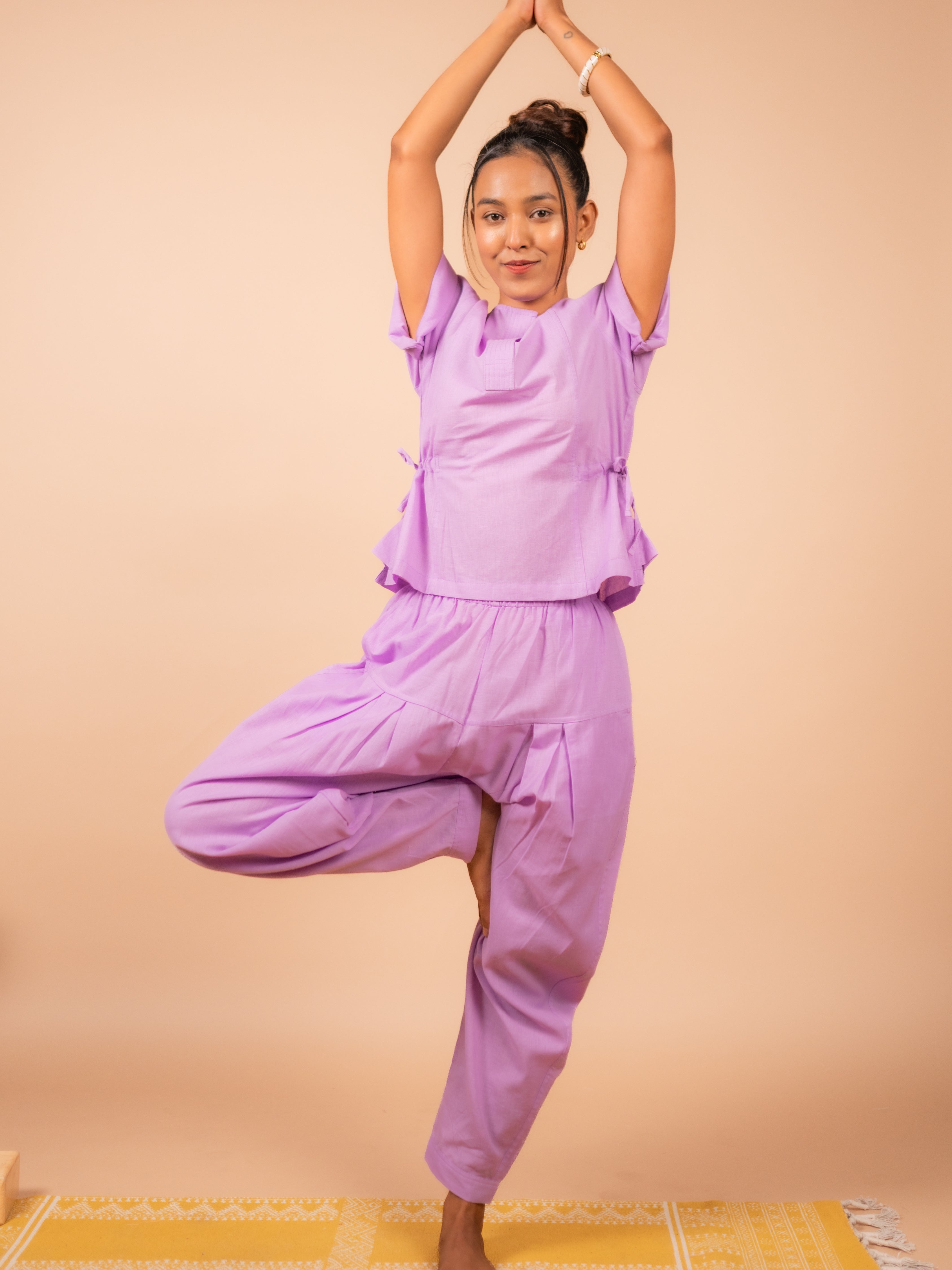 Cotton Yoga Co-ord Set for Women- Lavender | Ira