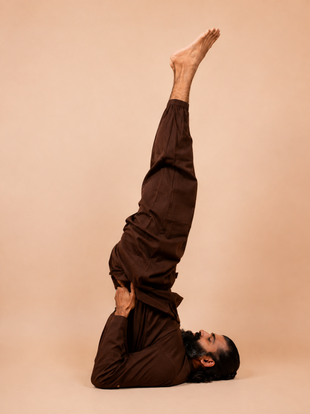 Cotton Yoga Mandarin Collar Top for Men- Brown | Tejas