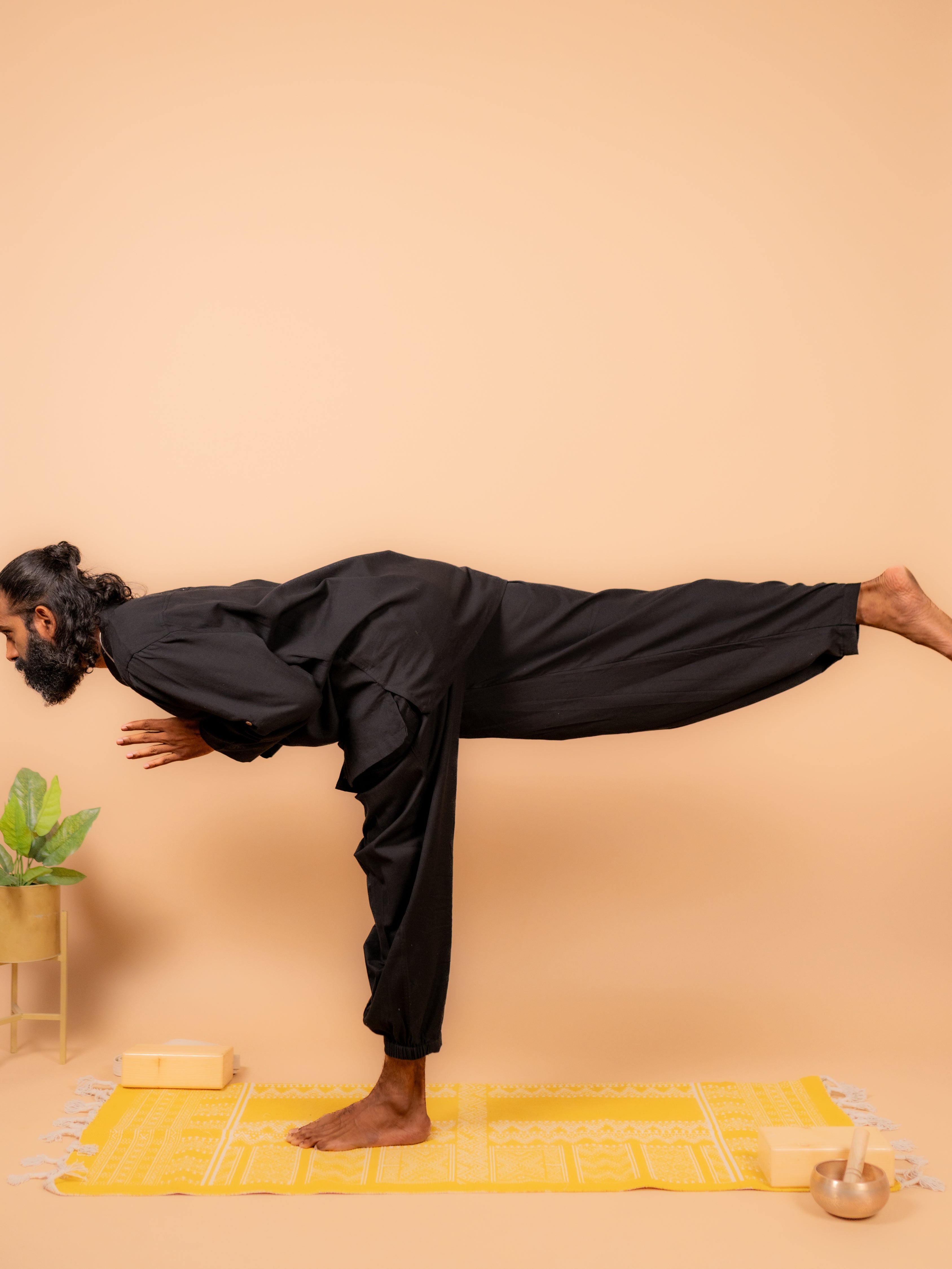 Cotton Yoga Pleated Pants for Men- Black | Tejas