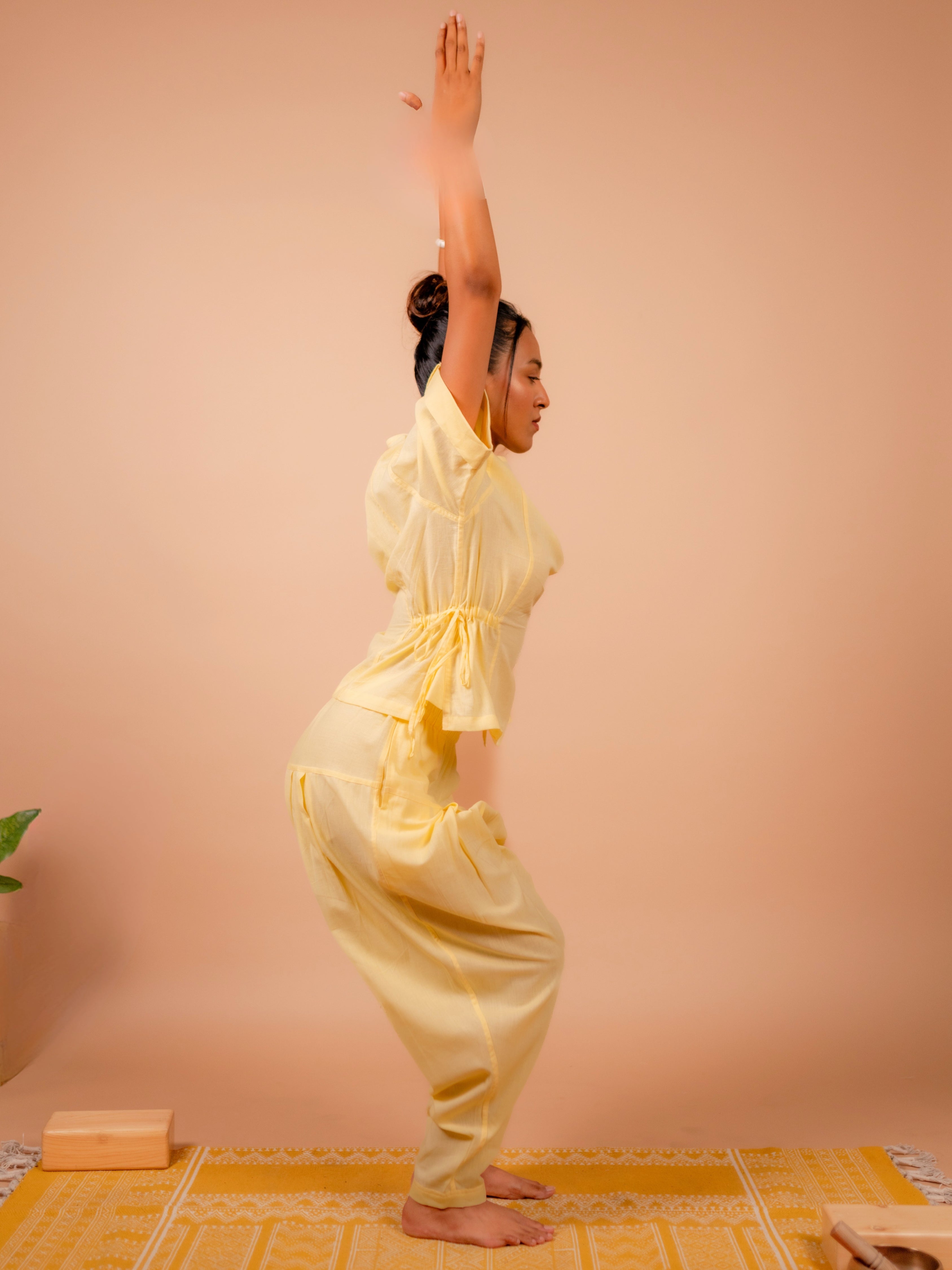 Cotton Yoga Co-ord Set for Women- Butter Yellow | Ira