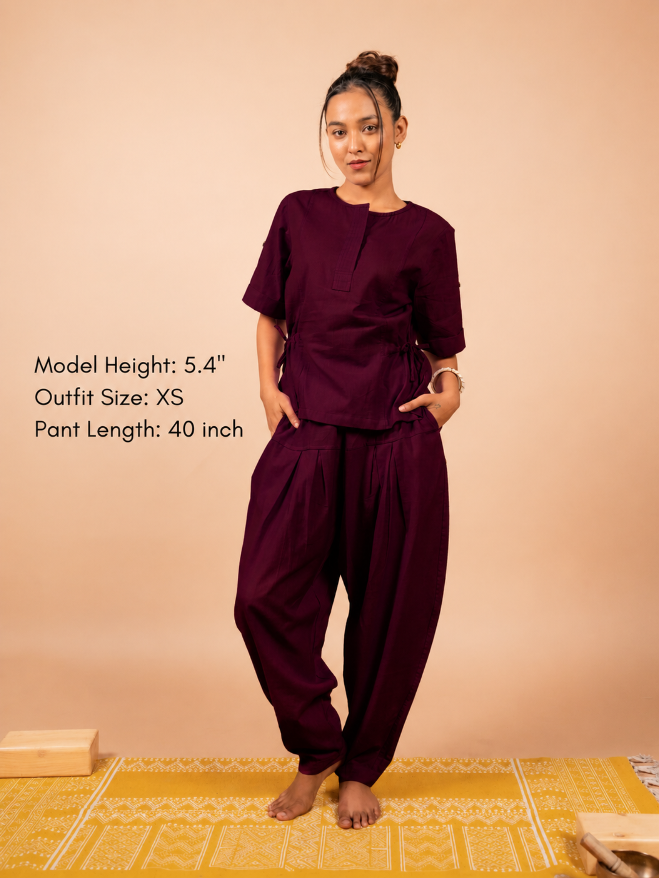 Cotton Yoga half Sleeves Top for Women- Plum | Ira