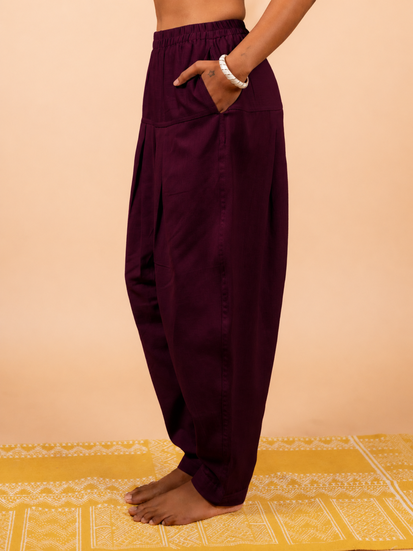 Cotton Yoga Baggy Pants for Women- Plum | Ira