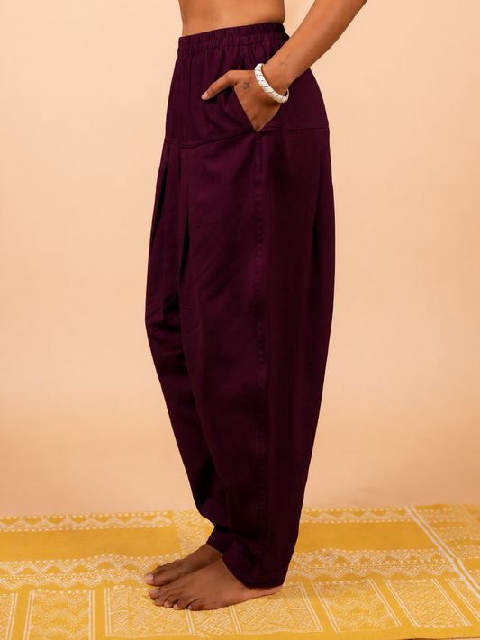 Cotton Yoga Baggy Pants for Women- Plum | Ira