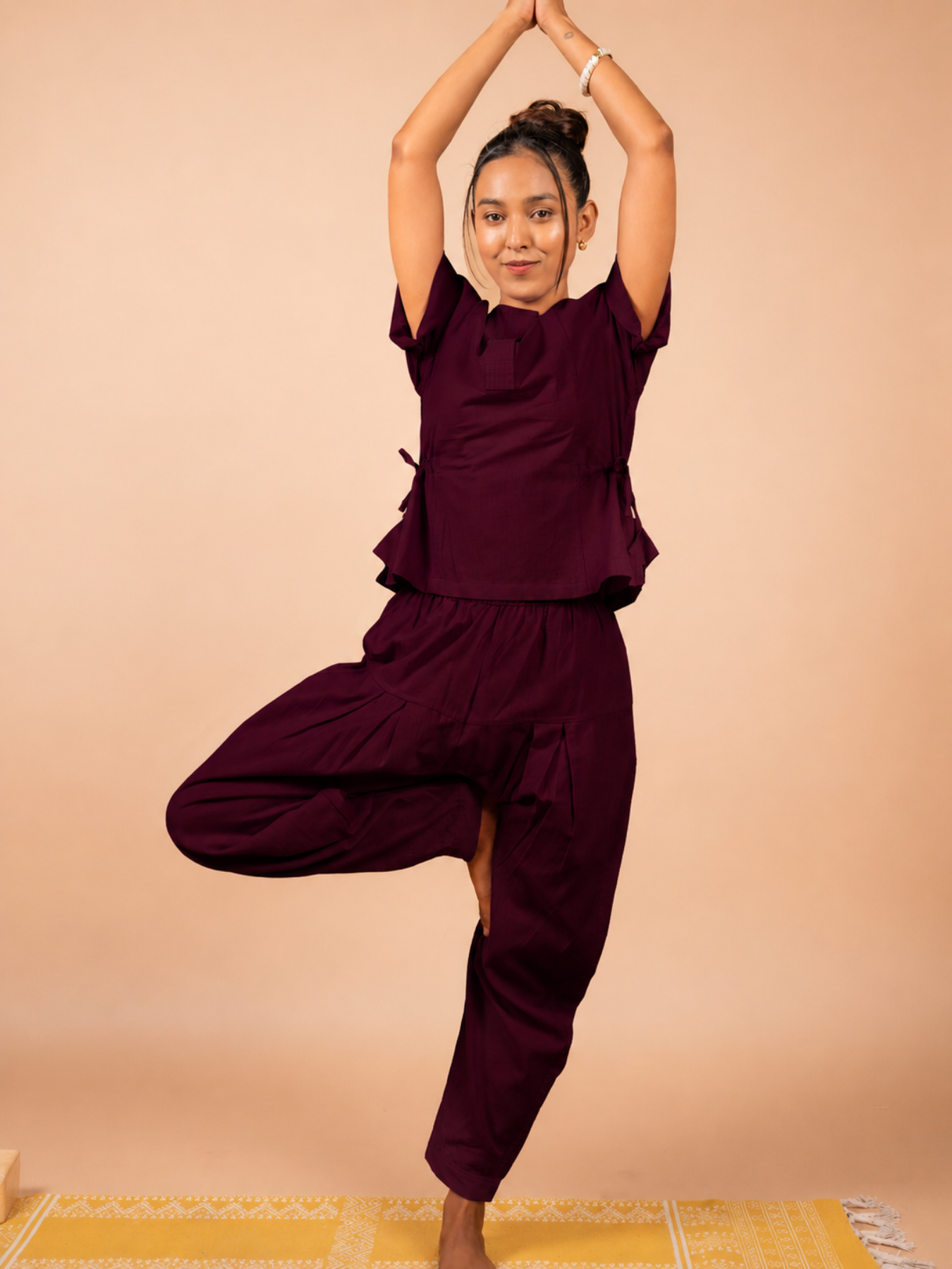 Cotton Yoga Baggy Pants for Women- Plum | Ira