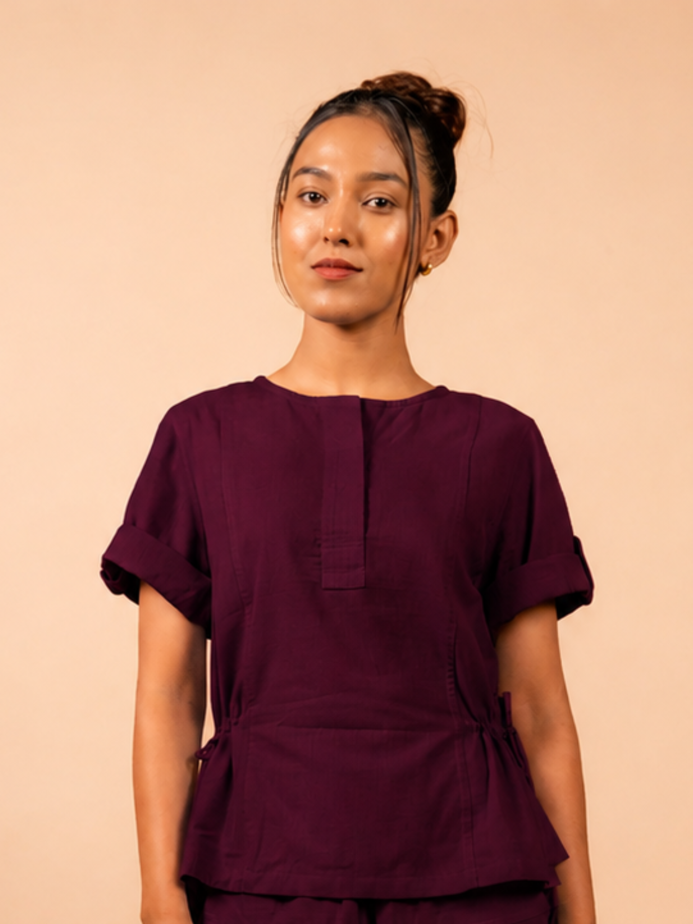 Cotton Yoga half Sleeves Top for Women- Plum | Ira